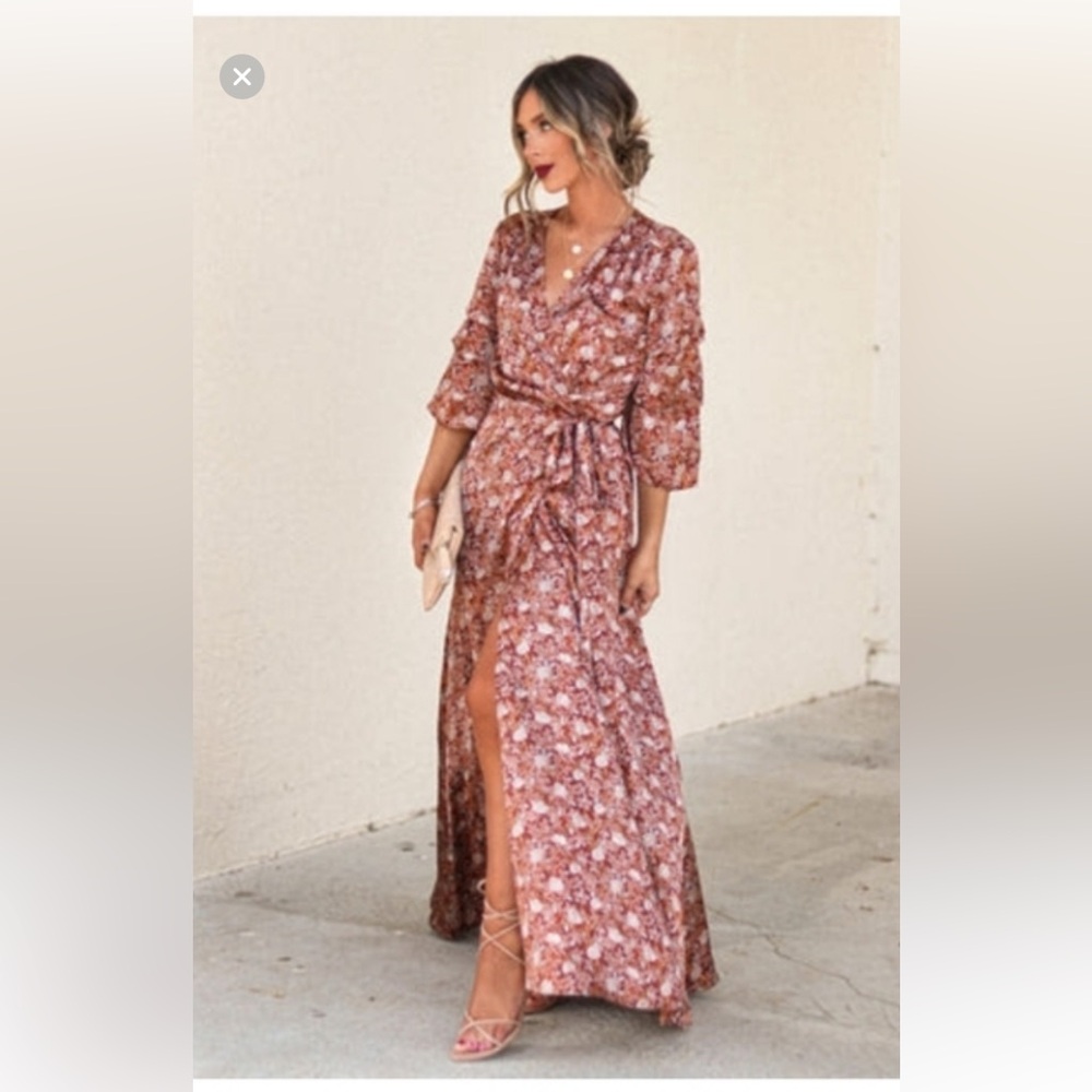 BNWT Aakaa Satin Floral Wrap Maxi Dress